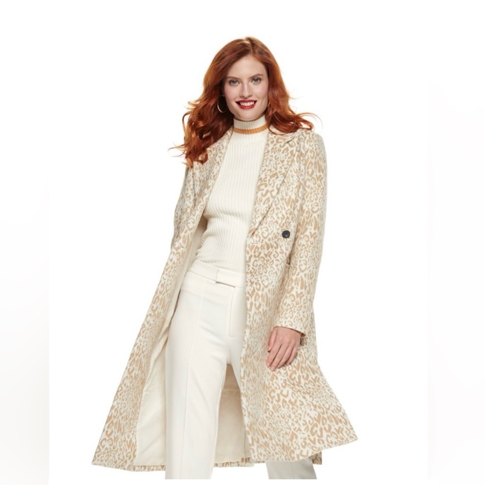 Nine West Animal Print Coat | Size Small | cream and tan |